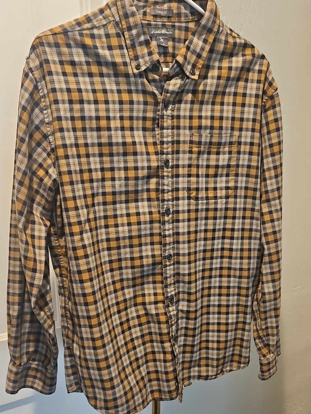 Eddie Bauer Yellow and Navy Plaid Button-Down Shirt